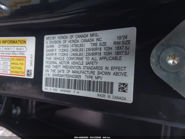 Aukcja sprzedaży 2025 Honda Cr-v Ex-l Awd, vin: 2HKRS4H75SH433829, numer aukcji: 44593062