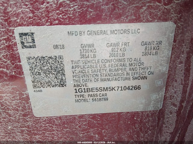 Chevrolet CRUZE LT 2019 1G1BE5SM5K7104266 Image 9