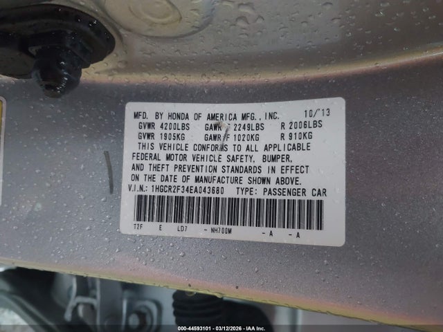Honda ACCORD LX 2014 1HGCR2F34EA043680 Image 9