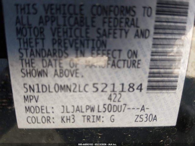 Продаж на аукціоні авто 2020 Infiniti Qx60 Pure, vin: 5N1DL0MN2LC521184, номер лоту: 44593102