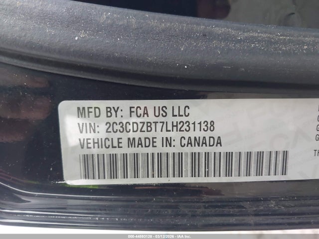 Auction sale of the 2020 Dodge Challenger R/t, vin: 2C3CDZBT7LH231138, lot number: 44593128