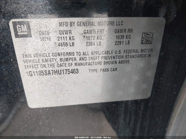 Chevrolet IMPALA 1LT 2017 1G1105SA7HU175463 Image 9
