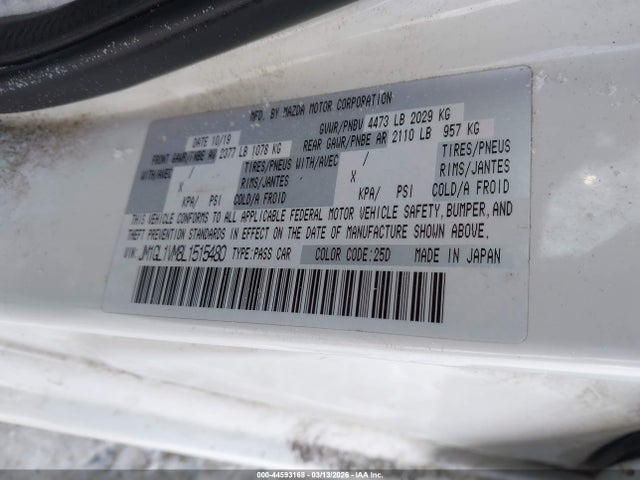 Продаж на аукціоні авто 2020 Mazda Mazda6 Touring, vin: JM1GL1VM8L1515480, номер лоту: 44593168