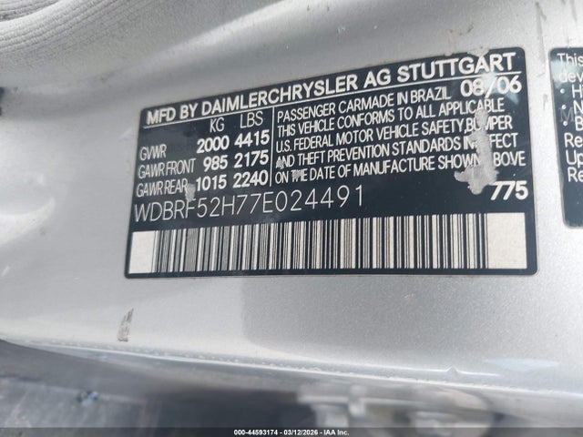 44593174 :رقم المزاد ، WDBRF52H77E024491 vin ، 2007 Mercedes-benz C 230 Sport مزاد بيع