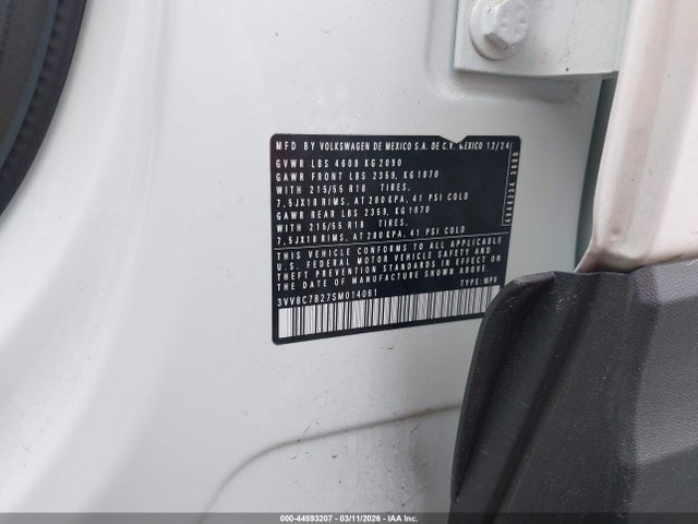 Продаж на аукціоні авто 2025 Volkswagen Taos 1.5t S, vin: 3VV8C7B27SM014061, номер лоту: 44593207