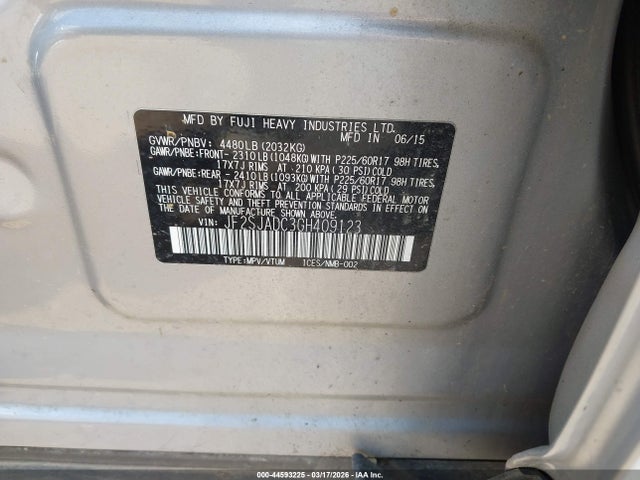 Auction sale of the 2016 Subaru Forester 2.5i Premium, vin: JF2SJADC3GH409123, lot number: 44593225