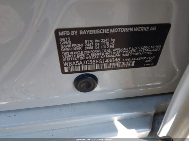 44593258 :رقم المزاد ، WBA5A7C56FG143048 vin ، 2015 Bmw 528i Xdrive مزاد بيع