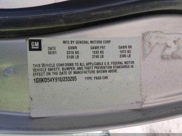 2001 CADILLAC DEVILLE 1G6KD54Y91U233205 Photo 8