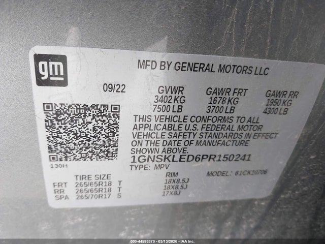 Продаж на аукціоні авто 2023 Chevrolet Tahoe 4wd Commercial Fleet, vin: 1GNSKLED6PR150241, номер лоту: 44593370