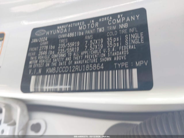 2024 Hyundai Tucson Hybrid Sel Convenience მანქანა იყიდება აუქციონზე, vin: KM8JCCD12RU185864, აუქციონის ნომერი: 44593378