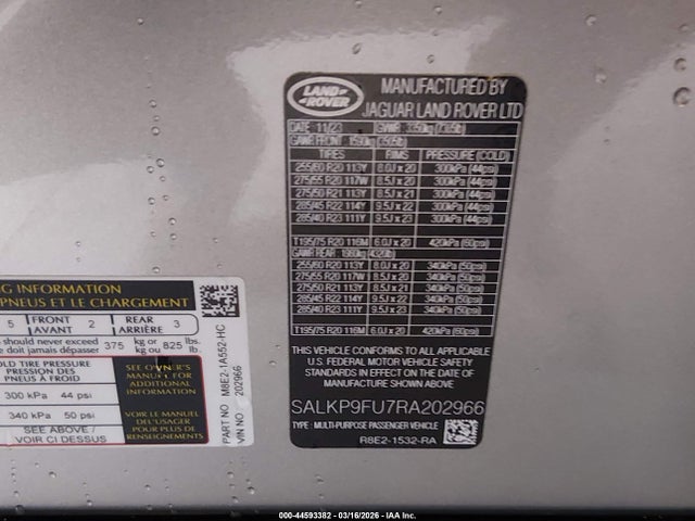 SALKP9FU7RA202966 Land Rover Range Rover P400 Se