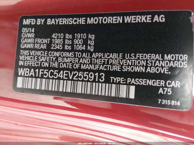 44593404 :رقم المزاد ، WBA1F5C54EV255913 vin ، 2014 Bmw 228i مزاد بيع
