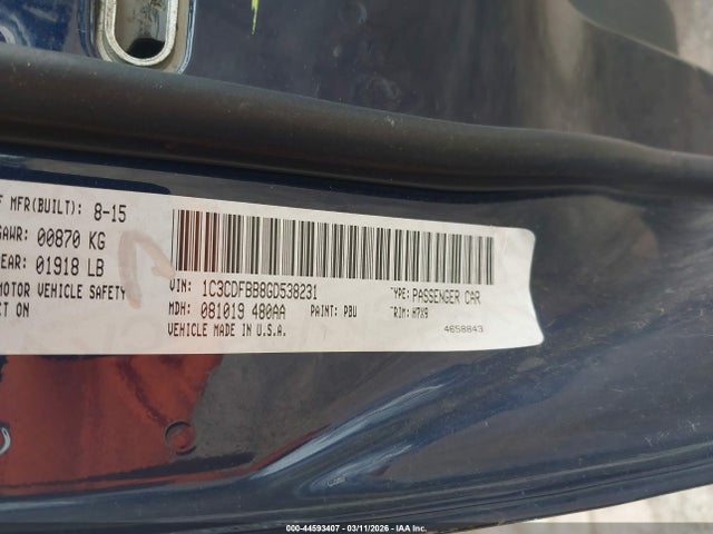 44593407 :رقم المزاد ، 1C3CDFBB8GD538231 vin ، 2016 Dodge Dart Sxt مزاد بيع