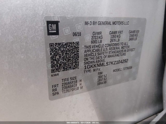 Продажа на аукционе авто 2019 Gmc Acadia Slt-1, vin: 1GKKNMLS7KZ104292, номер лота: 44593473