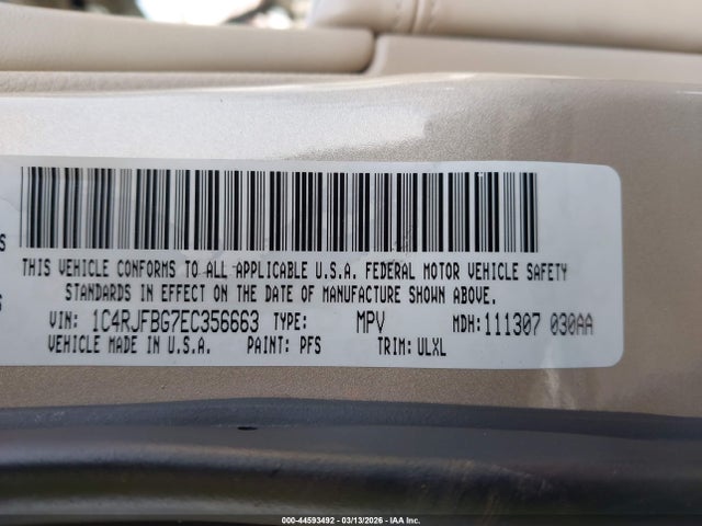 Aukcja sprzedaży 2014 Jeep Grand Cherokee Limited, vin: 1C4RJFBG7EC356663, numer aukcji: 44593492