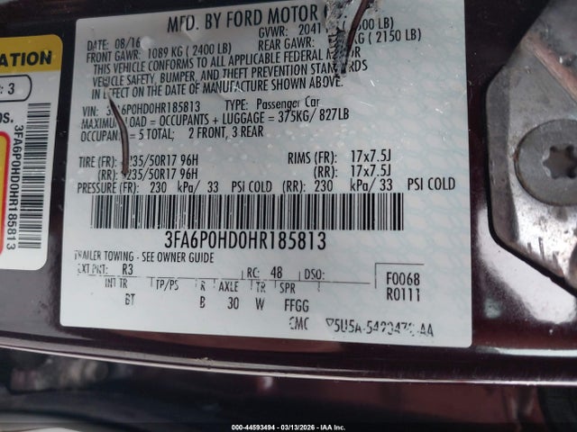 Ford FUSION SE 2017 3FA6P0HD0HR185813 Image 9