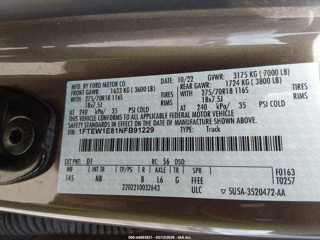 Ford F-150 Tremor 2022 1FTEW1E81NFB91229 Image 9