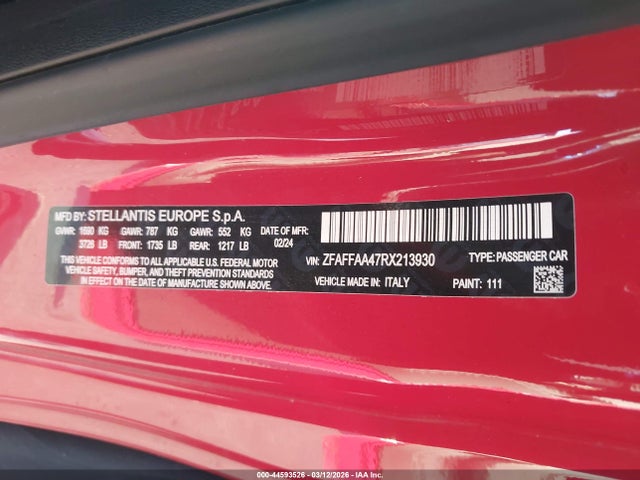 ZFAFFAA47RX213930 Fiat 500e Inspi(red) Fwd