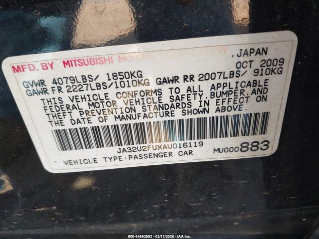 2010 MITSUBISHI LANCER JA32U2FUXAU016119 Photo 8