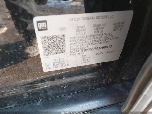 44593595 :رقم المزاد ، 5GAERBKW2MJ259843 vin ، 2021 Buick Enclave Fwd Essence مزاد بيع