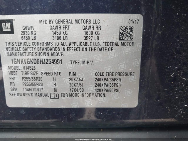 Chevrolet Traverse 1lt 2017 1GNKVGKD6HJ254991 Image 9