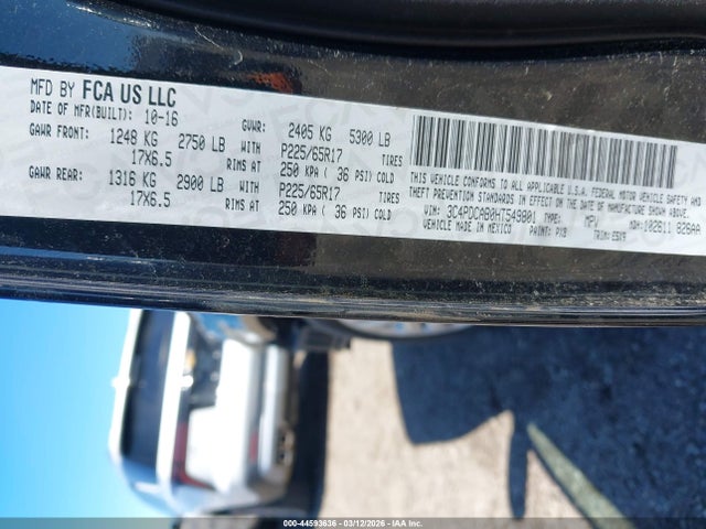 2017 Dodge Journey Se მანქანა იყიდება აუქციონზე, vin: 3C4PDCAB0HT549801, აუქციონის ნომერი: 44593636