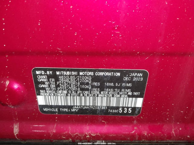 Продаж на аукціоні авто 2024 Mitsubishi Eclipse Cross Es S-awc, vin: JA4ATUAA7RZ037351, номер лоту: 44593647