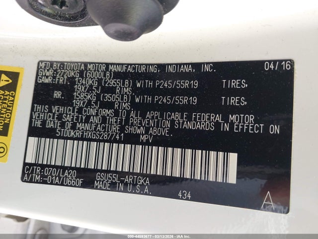 Toyota Highlander Limited V6 2016 5TDDKRFHXGS287741 Image 9
