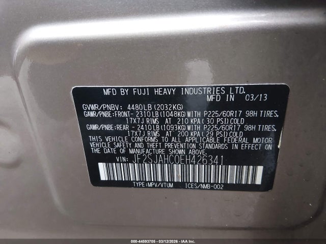 JF2SJAHC0EH426341 Subaru Forester 2.5i Limited