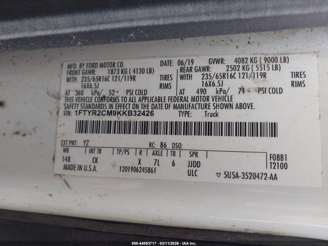 1FTYR2CM9KKB32426 Ford Transit-250