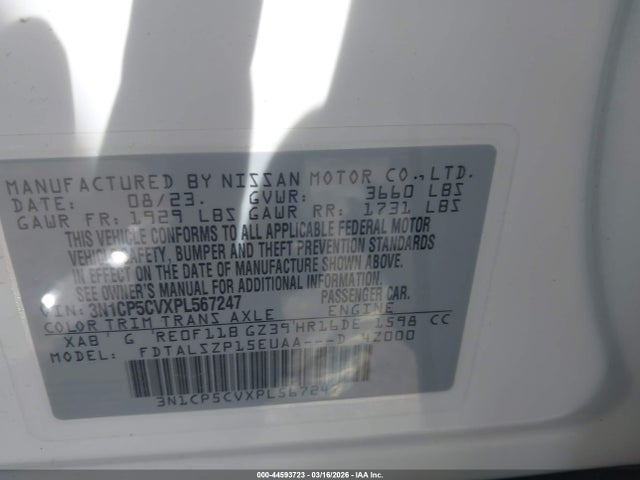 Aukcja sprzedaży 2023 Nissan Kicks Sv Xtronic Cvt, vin: 3N1CP5CVXPL567247, numer aukcji: 44593723