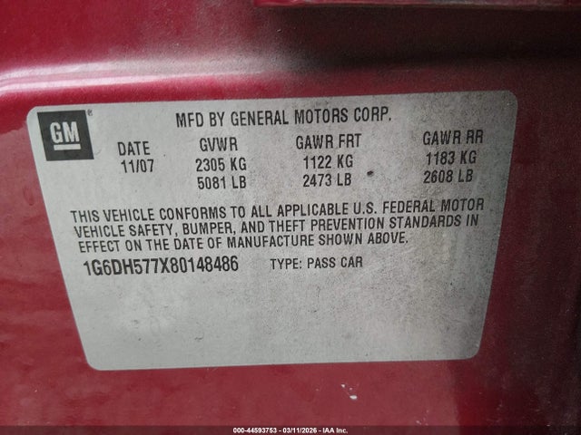 Продаж на аукціоні авто 2008 Cadillac Cts Standard, vin: 1G6DH577X80148486, номер лоту: 44593753