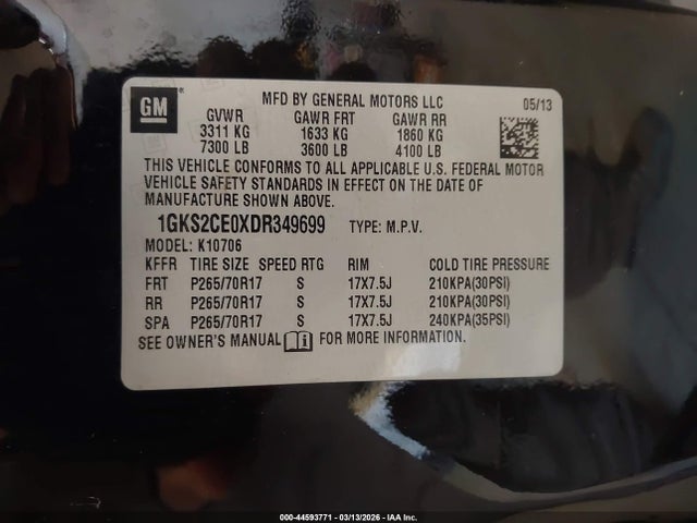 Aukcja sprzedaży 2013 Gmc Yukon Slt, vin: 1GKS2CE0XDR349699, numer aukcji: 44593771