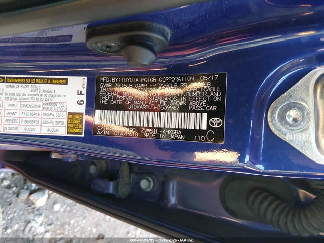 JTDKARFU1H3539967 Toyota Prius Four