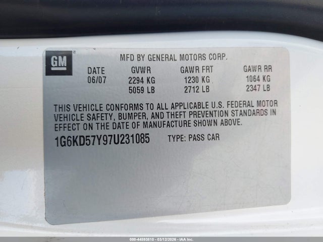Продажа на аукционе авто 2007 Cadillac Dts Luxury I, vin: 1G6KD57Y97U231085, номер лота: 44593810