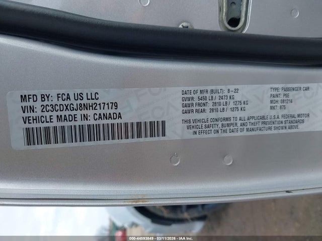 Продажа на аукционе авто 2022 Dodge Charger Scat Pack, vin: 2C3CDXGJ8NH217179, номер лота: 44593849