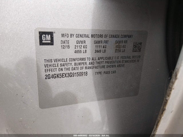 2016 Buick Regal Turbo მანქანა იყიდება აუქციონზე, vin: 2G4GK5EX3G9150918, აუქციონის ნომერი: 44593852