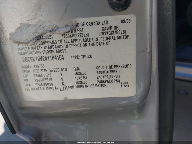 2004 Chevrolet Silverado 1500 Ls მანქანა იყიდება აუქციონზე, vin: 2GCEK19V241164154, აუქციონის ნომერი: 44593869