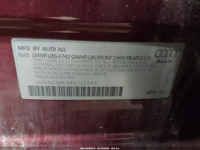 2004 AUDI A4 WAULC68E04A122443 Photo 8