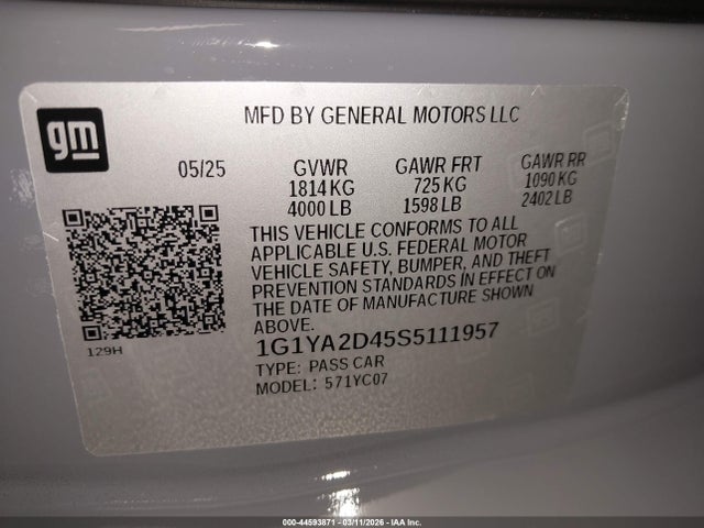 1G1YA2D45S5111957 Chevrolet Corvette Stingray Rwd 1lt