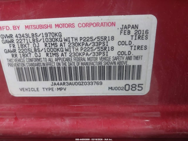 2016 MITSUBISHI OUTLANDER SPORT JA4AR3AU0GZ033769 Photo 8