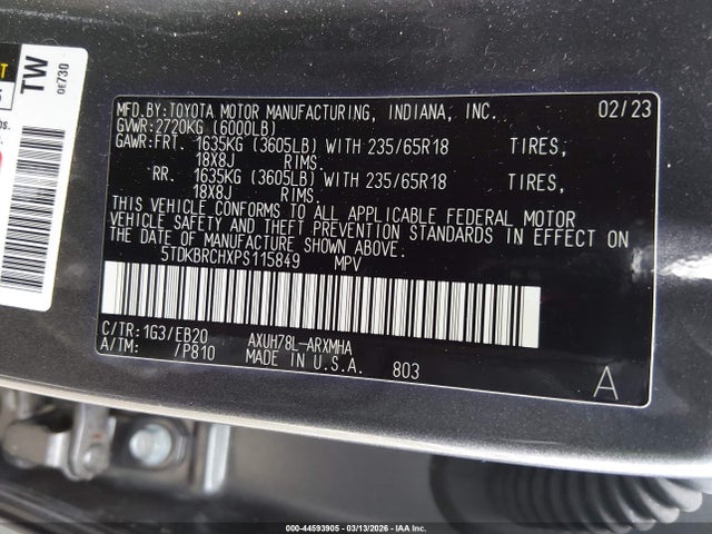 5TDKBRCHXPS115849 Toyota Highlander Hybrid Xle