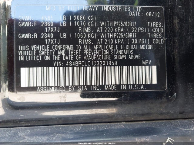 Продажа на аукционе авто 2013 Subaru Outback 2.5i Limited, vin: 4S4BRCLC1D3201959, номер лота: 44593911