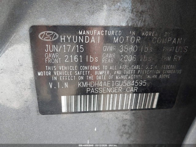 Продажа на аукционе авто 2016 Hyundai Elantra Value Edition, vin: KMHDH4AE1GU584595, номер лота: 44593949
