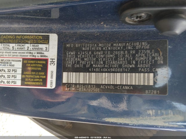 2009 TOYOTA CAMRY 4T4BE46K49R088147 Photo 8