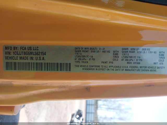 2021 JEEP GLADIATOR 1C6JJTBG6ML562154 Photo 8