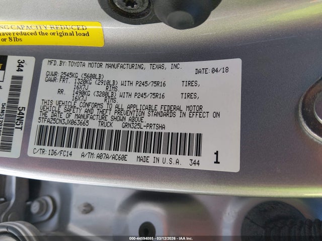 Aukcja sprzedaży 2018 Toyota Tacoma Sr5 V6, vin: 5TFAZ5CN3JX063665, numer aukcji: 44594085