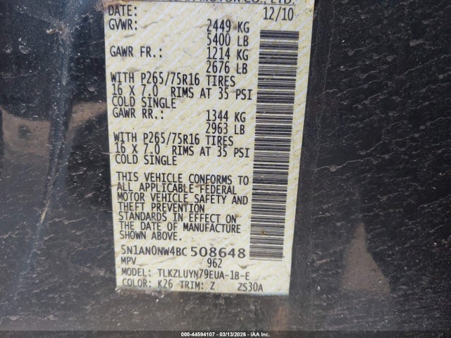 2011 NISSAN XTERRA 5N1AN0NW4BC508648 Photo 8