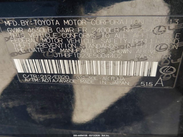 Aukcja sprzedaży 2014 Lexus Is 250, vin: JTHBF1D23E5004402, numer aukcji: 44594109