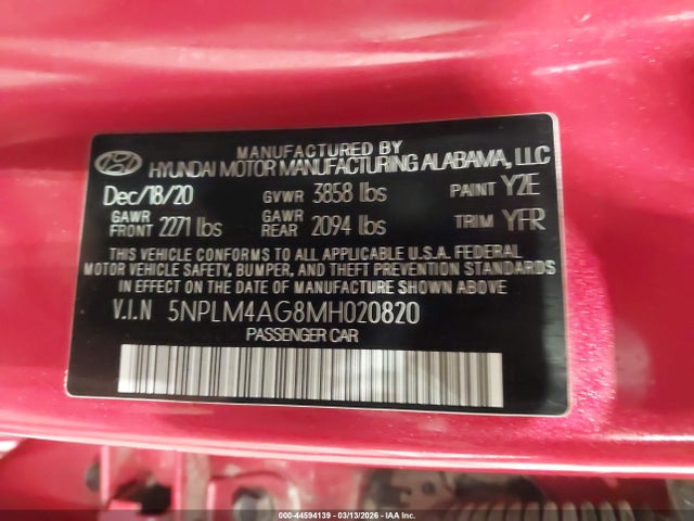 5NPLM4AG8MH020820 Hyundai ELANTRA SEL